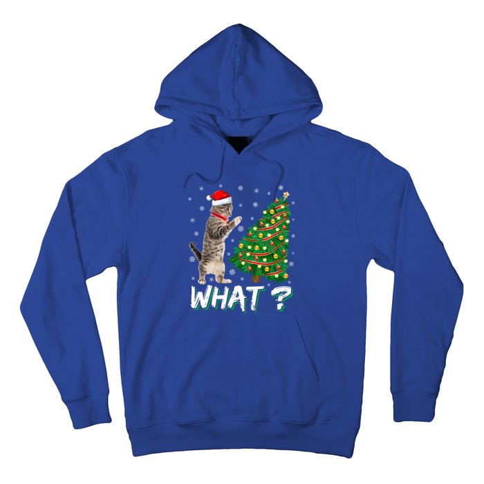 What Funny Cat Pushing Christmas Tree Over Cat Xmas Cool Gift Hoodie