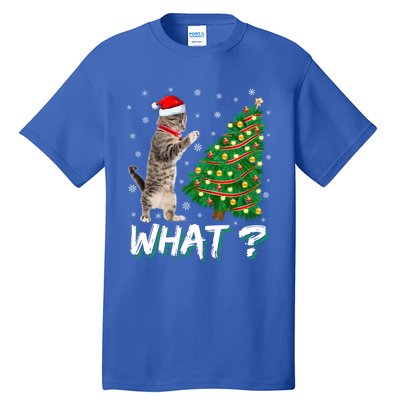 What Funny Cat Pushing Christmas Tree Over Cat Xmas Cool Gift Tall T-Shirt