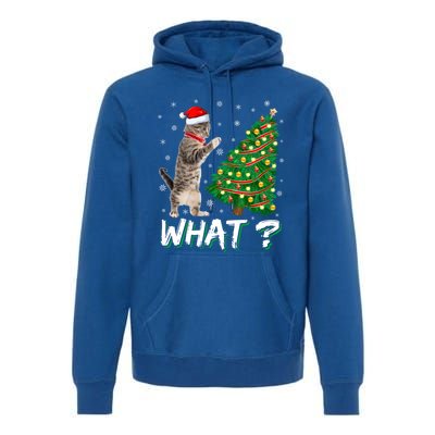 What Funny Cat Pushing Christmas Tree Over Cat Xmas Cool Gift Premium Hoodie