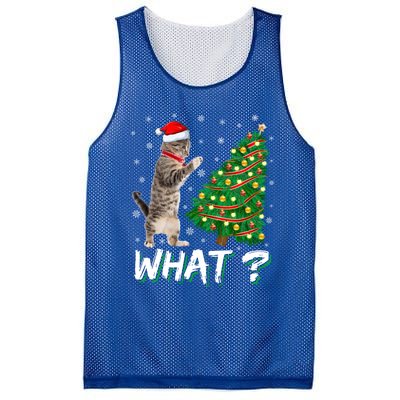 What Funny Cat Pushing Christmas Tree Over Cat Xmas Cool Gift Mesh Reversible Basketball Jersey Tank