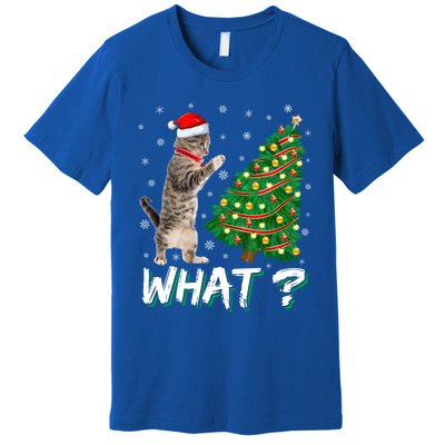 What Funny Cat Pushing Christmas Tree Over Cat Xmas Cool Gift Premium T-Shirt