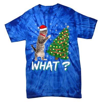 What Funny Cat Pushing Christmas Tree Over Cat Xmas Cool Gift Tie-Dye T-Shirt