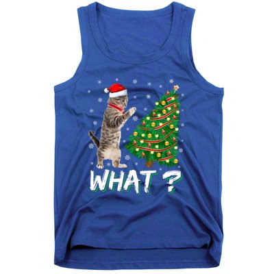 What Funny Cat Pushing Christmas Tree Over Cat Xmas Cool Gift Tank Top