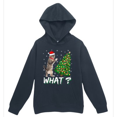 What Funny Cat Pushing Christmas Tree Over Cat Xmas Cool Gift Urban Pullover Hoodie