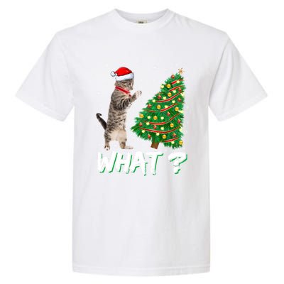 What Funny Cat Pushing Christmas Tree Over Cat Xmas Cool Gift Garment-Dyed Heavyweight T-Shirt