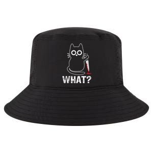 What? Funny Cat With Knife Graphic Design Cool Comfort Performance Bucket Hat