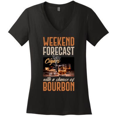 Weekend Forecast Cigars With Chance Bourbon Women's V-Neck T-Shirt