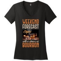 Weekend Forecast Cigars With Chance Bourbon Women's V-Neck T-Shirt