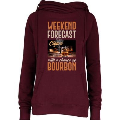 Weekend Forecast Cigars With Chance Bourbon Womens Funnel Neck Pullover Hood