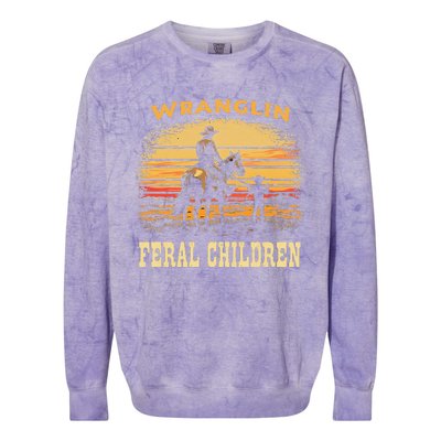 Wranglin Feral Children Cowboy Parenting Humor Colorblast Crewneck Sweatshirt