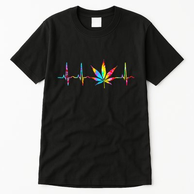 Weed Funny Cannabis Marijuana Leaf Heartbeat Stoner Tie Dye Tall T-Shirt