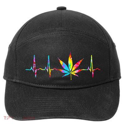 Weed Funny Cannabis Marijuana Leaf Heartbeat Stoner Tie Dye 7-Panel Snapback Hat