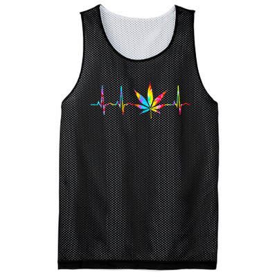 Weed Funny Cannabis Marijuana Leaf Heartbeat Stoner Tie Dye Mesh Reversible Basketball Jersey Tank