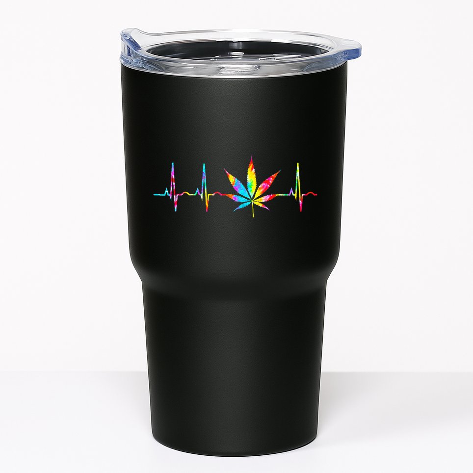 Weed Funny Cannabis Marijuana Leaf Heartbeat Stoner Tie Dye Tumbler