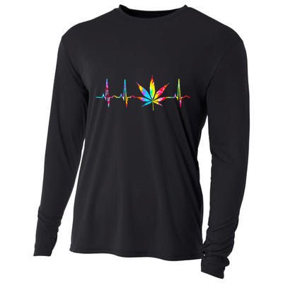 Weed Funny Cannabis Marijuana Leaf Heartbeat Stoner Tie Dye Cooling Performance Long Sleeve Crew