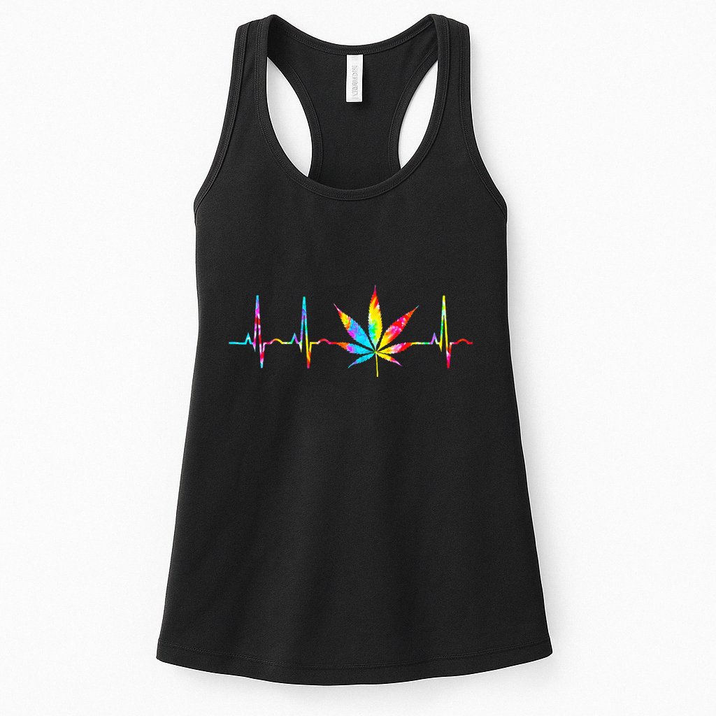 Weed Funny Cannabis Marijuana Leaf Heartbeat Stoner Tie Dye Womens Tank Top
