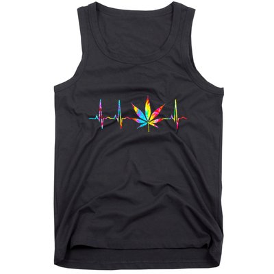 Weed Funny Cannabis Marijuana Leaf Heartbeat Stoner Tie Dye Tank Top