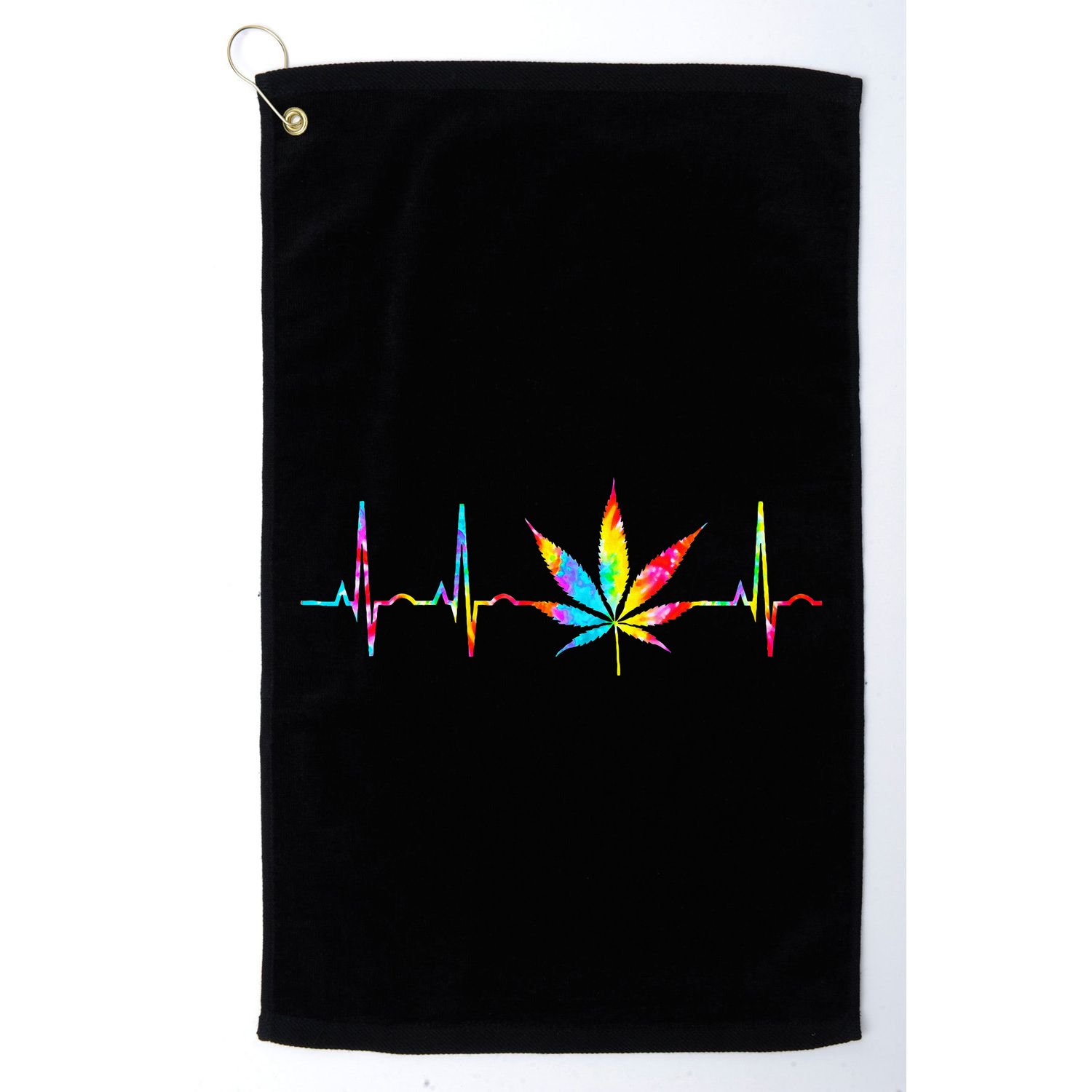 Weed Funny Cannabis Marijuana Leaf Heartbeat Stoner Tie Dye Golf Towel