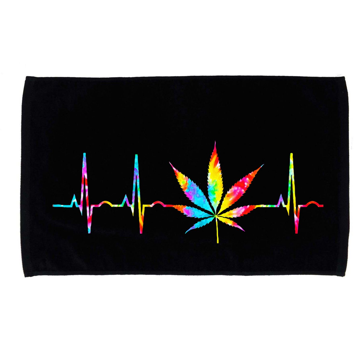 Weed Funny Cannabis Marijuana Leaf Heartbeat Stoner Tie Dye Microfiber Hand Towel
