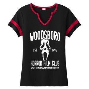 Woodsboro Film Club Scream Movie Ladies Halftime Notch Neck Tee