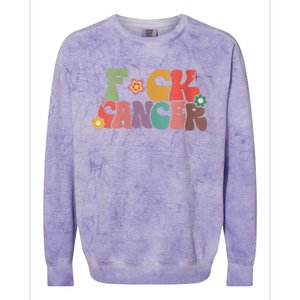 Wo Fuck Cancer Groovy Retro Colorblast Crewneck Sweatshirt