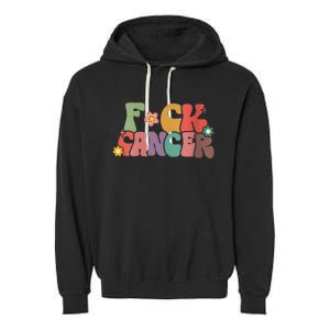 Wo Fuck Cancer Groovy Retro Garment-Dyed Fleece Hoodie