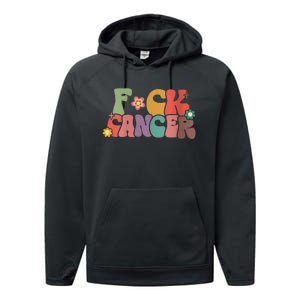 Wo Fuck Cancer Groovy Retro Performance Fleece Hoodie