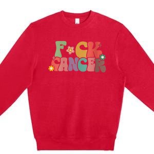 Wo Fuck Cancer Groovy Retro Premium Crewneck Sweatshirt