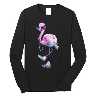 Women Flamingo Chucks And Pearls Funny Voting 2024 Long Sleeve Shirt