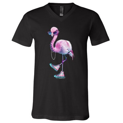 Women Flamingo Chucks And Pearls Funny Voting 2024 V-Neck T-Shirt