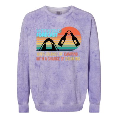 Weekend Forecast Camping With A Chance Of Drinking Colorblast Crewneck Sweatshirt