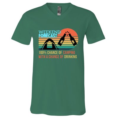 Weekend Forecast Camping With A Chance Of Drinking V-Neck T-Shirt