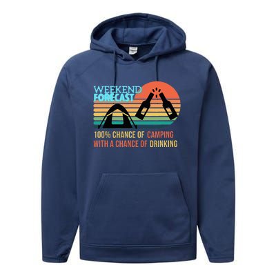 Weekend Forecast Camping With A Chance Of Drinking Performance Fleece Hoodie