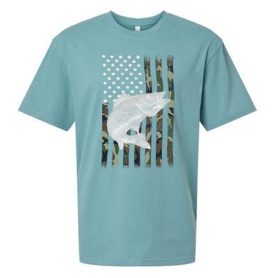 Walleye Fishing Camouflage Flag Angler Gift Sueded Cloud Jersey T-Shirt