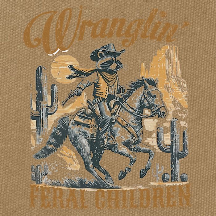 Wrangling Feral Children Funny Meme Racoon Cowboy Retro Cotton Canvas Backpack