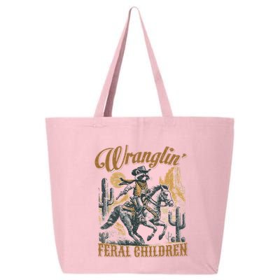 Wrangling Feral Children Funny Meme Racoon Cowboy Retro 25L Jumbo Tote