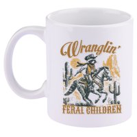 Wrangling Feral Children Funny Meme Racoon Cowboy Retro 11oz C Handle Ceramic Mug