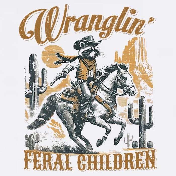 Wrangling Feral Children Funny Meme Racoon Cowboy Retro 11oz C Handle Ceramic Mug