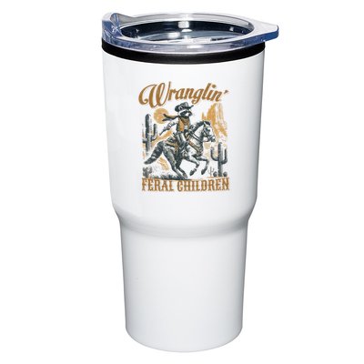 Wrangling Feral Children Funny Meme Racoon Cowboy Retro Tumbler