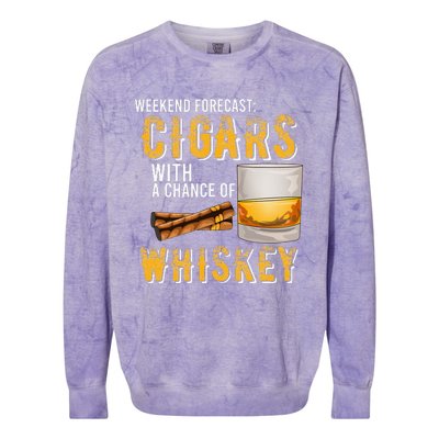 Weekend Forecast Cigars With Chance Of Whiskey Gifts Colorblast Crewneck Sweatshirt