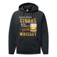 Weekend Forecast Cigars With Chance Of Whiskey Gifts Performance Fleece Hoodie