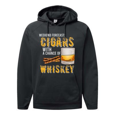 Weekend Forecast Cigars With Chance Of Whiskey Gifts Performance Fleece Hoodie