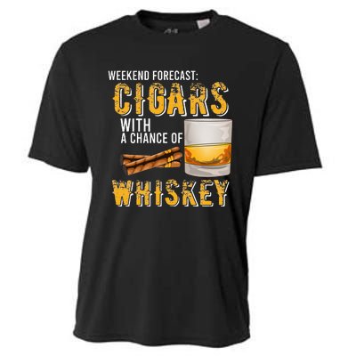 Weekend Forecast Cigars With Chance Of Whiskey Gifts Cooling Performance Crew T-Shirt