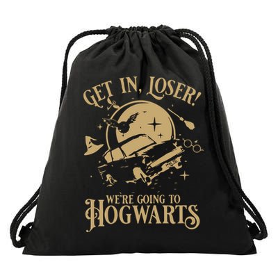 Wizard Flying Car Get In Loser Were Going To Hogwart Drawstring Bag