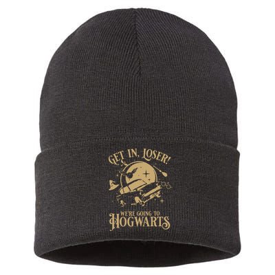 Wizard Flying Car Get In Loser Were Going To Hogwart Sustainable Knit Beanie
