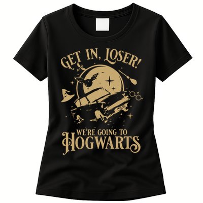 Wizard Flying Car Get In Loser Were Going To Hogwart Womens T-Shirt