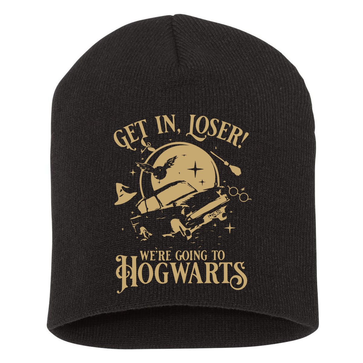 Wizard Flying Car Get In Loser Were Going To Hogwart Short Acrylic Beanie