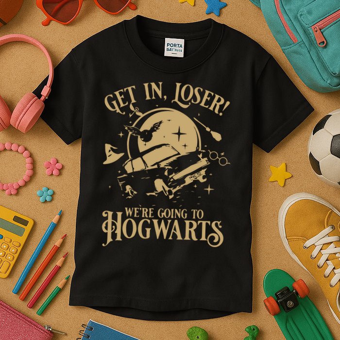 Wizard Flying Car Get In Loser Were Going To Hogwart Kids T-Shirt