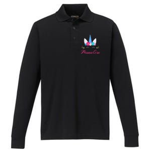 Womens Funny Costume Unicorn Mom Mother's Day Mamacorn Performance Long Sleeve Polo