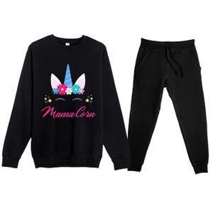 Womens Funny Costume Unicorn Mom Mother's Day Mamacorn Premium Crewneck Sweatsuit Set